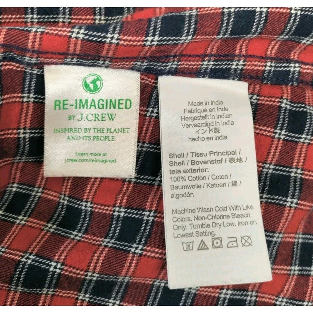 J. Crew Brushed Twill Flannel Mens 2XL Red Blue White Plaid American Classic EUC
